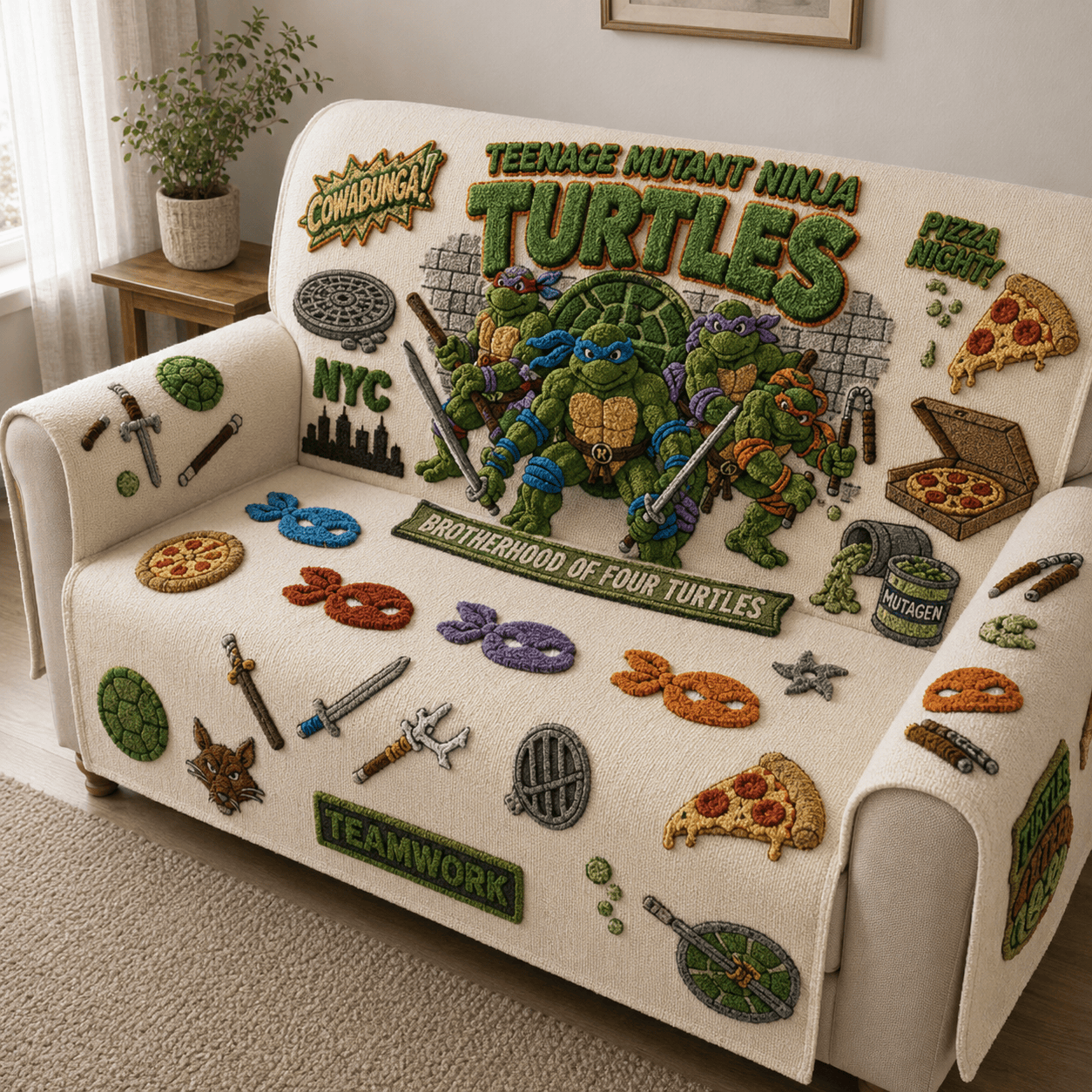 TMNT Tufted Sofa Cover & Pillow Set DNBN