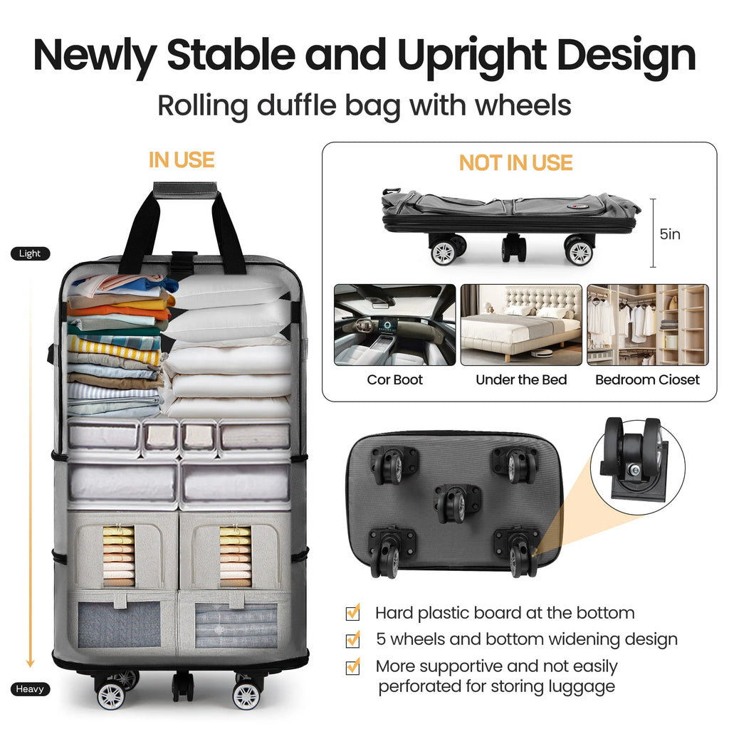 Folding Travel Bag Luggage Compartment Swivel Wheel Storage Box Large Capacity Telescopic Luggage Bag Overnight Bag 30"/36"/40"