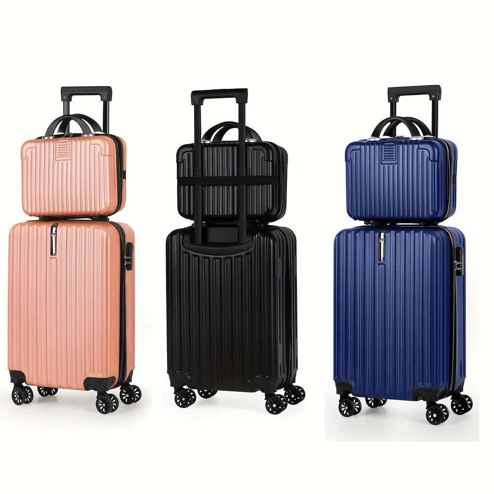 2-piece luggage set with carry-on travel bag, a 20-inch suitcase and a 14-inch handbag that can be slung over the trolley case